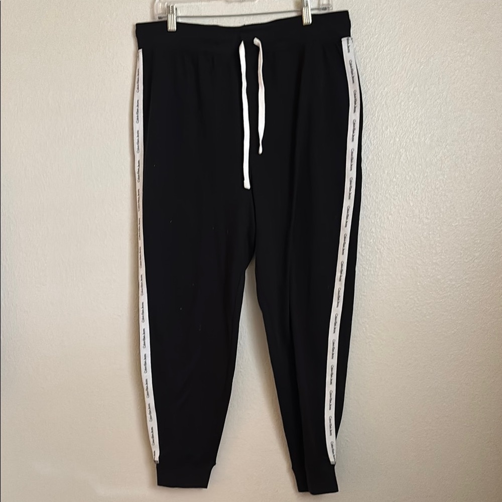 Calvin Klein Black Pants with White Logo Stripe